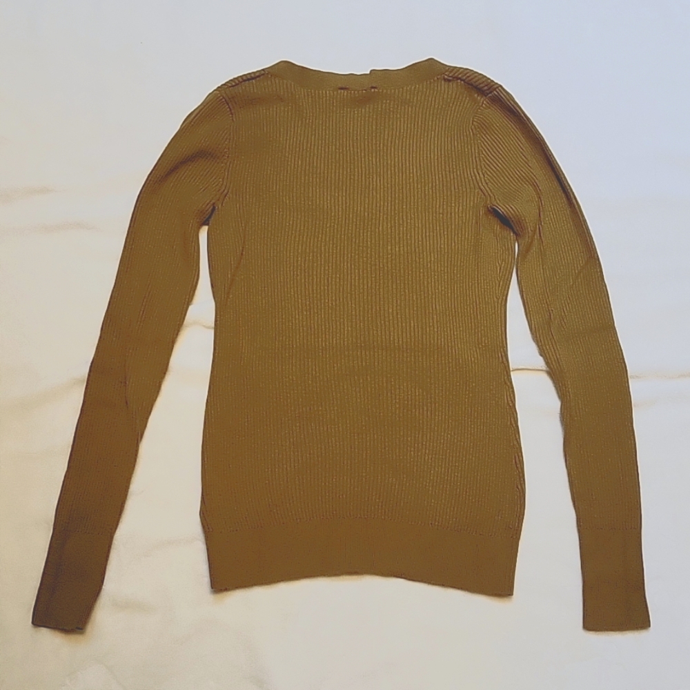 Express small olive green stretchy fitted ribbed v-neck sweater - Picture 3 of 3